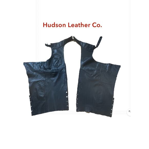 Hudson Leather Black Leather Motorcycle Chaps Sz. L - Picture 2 of 5